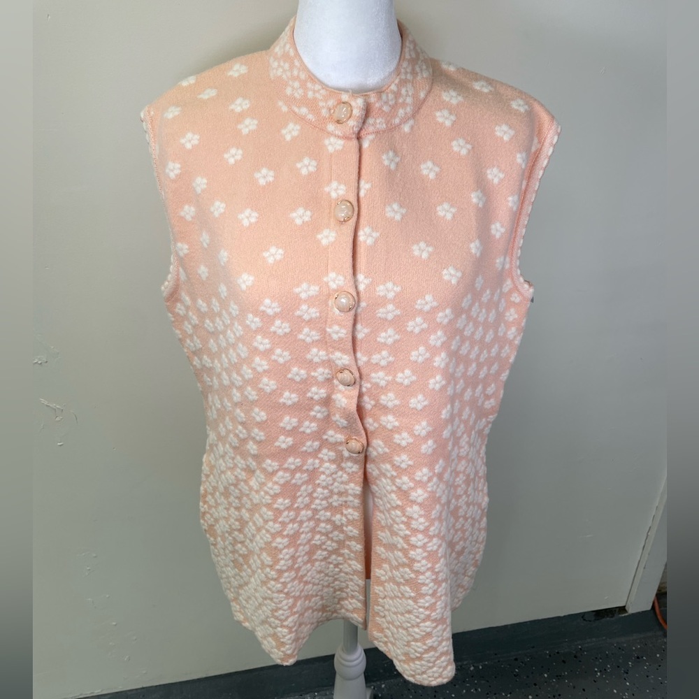 Fashion Queen By R.P. Knitwears Floral Pink White Knitted Vest Size 2XL Button